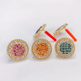 KC Plated Cotton Round Rhinestone Stud Earrings 4pcs