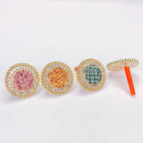 KC Plated Cotton Round Rhinestone Stud Earrings 4pcs