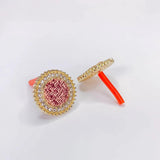 KC Plated Cotton Round Rhinestone Stud Earrings 4pcs