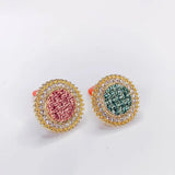 KC Plated Cotton Round Rhinestone Stud Earrings 4pcs