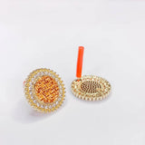 KC Plated Cotton Round Rhinestone Stud Earrings 4pcs