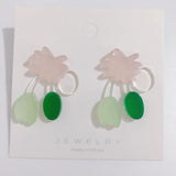 DIY Small Fresh Acrylic Stitching Flower Earrings 2pcs