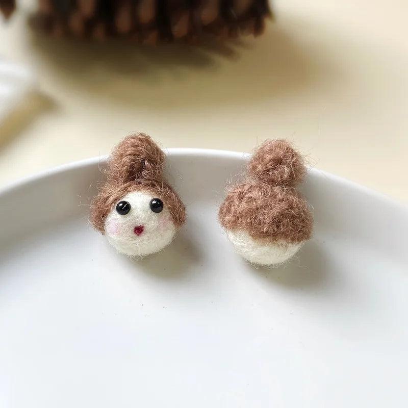 Japanese Wool Felt Doll Jewelry Material Soft Girl Head Brooch Corsage Earrings