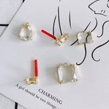 Geometric Square Alloy Earrings Drop-shaped Inlaid Pendant