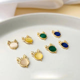18K Real Double Rings Cat's Eye Stone Elk's Head Pendant Earrings