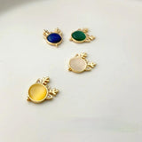 18K Real Double Rings Cat's Eye Stone Elk's Head Pendant Earrings