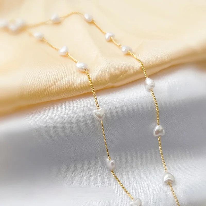 18K Real Love Pearl Glass Zircon Thin Chain DIY Necklace Bracelet