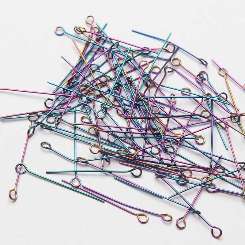 Rainbow Stainless Steel Eye Head Pins 30MM Eye Pins Findings 20pcs/lot