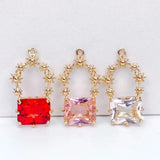 Rectangle Crystal Pendant Charms Jewelry Component 4pcs