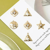 Copper plated 18K real zircon Pentagram DIY jewelry accessories 2pcs