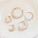 Semi-Circle C Niche Pearl Earrings Real S925 DIY Jewelry