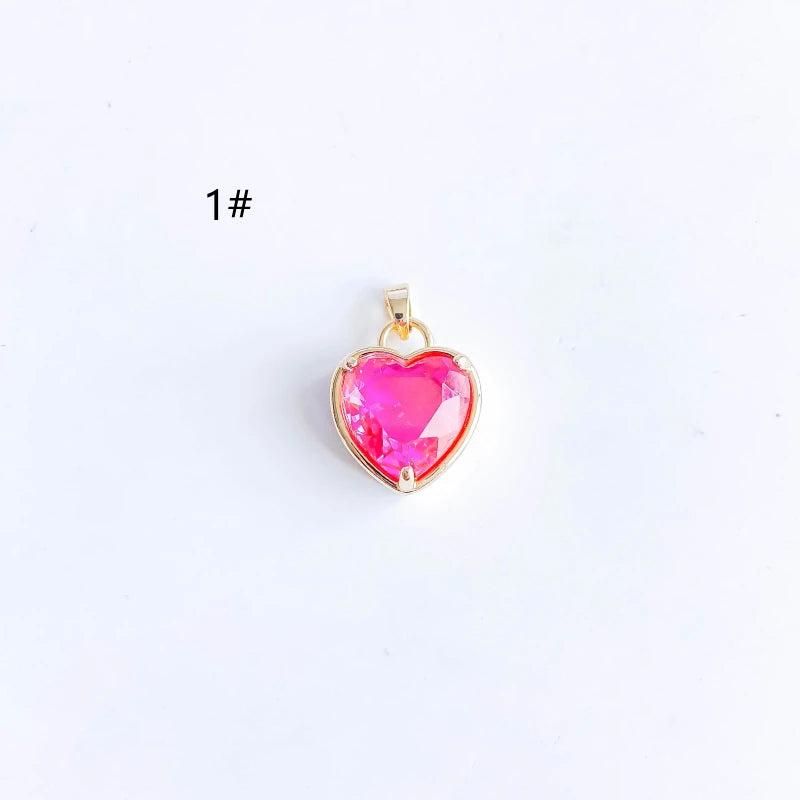 Colorful Glass Heart Eardrop Necklace Earring Charms 4pcs