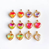 Colorful Glass Heart Eardrop Necklace Earring Charms 4pcs