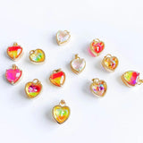 Colorful Glass Heart Eardrop Necklace Earring Charms 4pcs