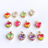 Colorful Glass Heart Eardrop Necklace Earring Charms 4pcs