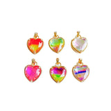 Colorful Glass Heart Eardrop Necklace Earring Charms 4pcs