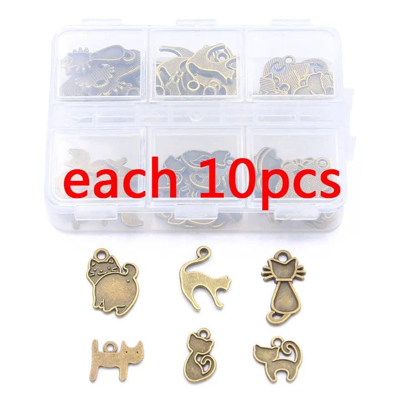 60Pcs 6 Styles Small Cat Animal Pendant DIY Jewelry Necklace Bracelet Making