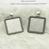 12 pcs Antique Silver Square Cabochon Pendant Blanks