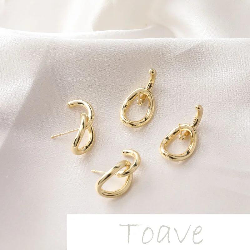 14K Gold-Covered Double Buckle Silver Stud Earrings DIY Material
