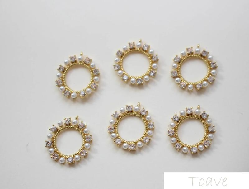 2pcs Zircon Point Hollow Circle Pearl Pendant DIY Accessories