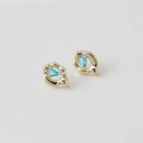 Hand-made 14K Sea Zircon Earrings Irregular Bump Inlay DIY Material Accessory