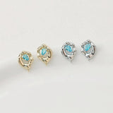 Hand-made 14K Sea Zircon Earrings Irregular Bump Inlay DIY Material Accessory