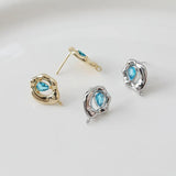 Hand-made 14K Sea Zircon Earrings Irregular Bump Inlay DIY Material Accessory