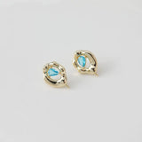 Hand-made 14K Sea Zircon Earrings Irregular Bump Inlay DIY Material Accessory