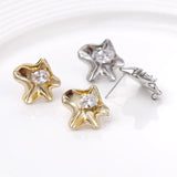 Copper plated 14k Heteromorphic Flower Ear Needle with Zircon Inlay
