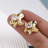 Copper plated 14k Heteromorphic Flower Ear Needle with Zircon Inlay