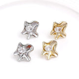 Copper plated 14k Heteromorphic Flower Ear Needle with Zircon Inlay