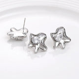 Copper plated 14k Heteromorphic Flower Ear Needle with Zircon Inlay