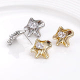Copper plated 14k Heteromorphic Flower Ear Needle with Zircon Inlay