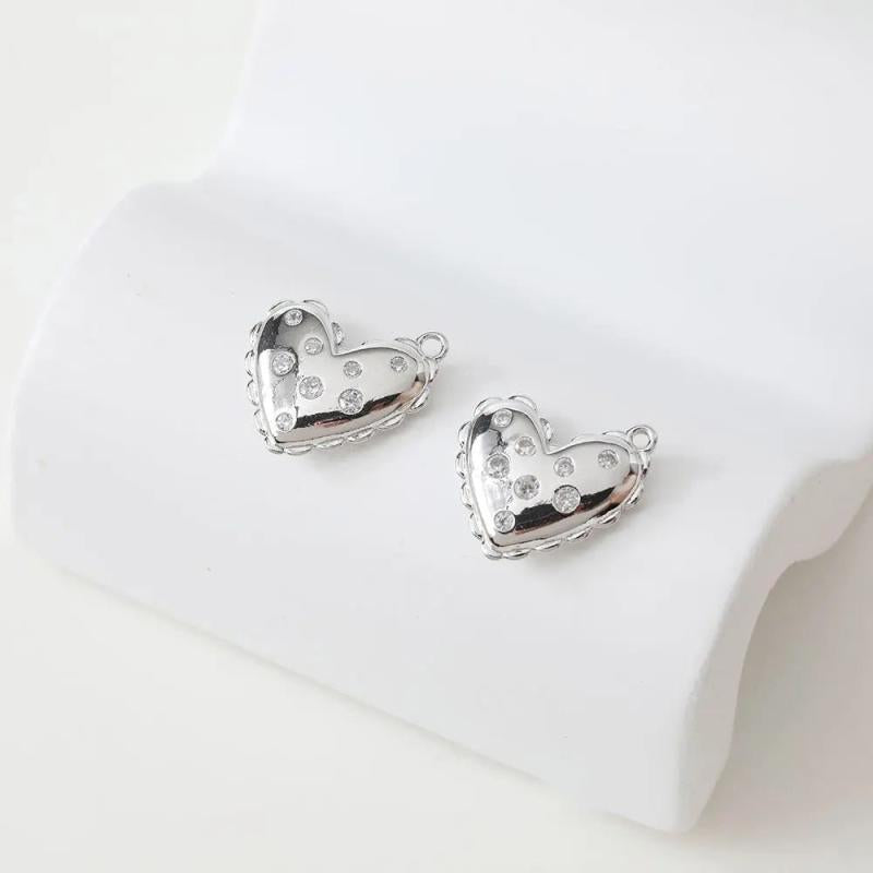 2PCS Heart Pendant Zircon Charms for Jewelry Making DIY Brass 14k Plated