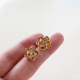 18K Gold-Covered 3D Flower Zircon Earrings DIY Hand-Made Material
