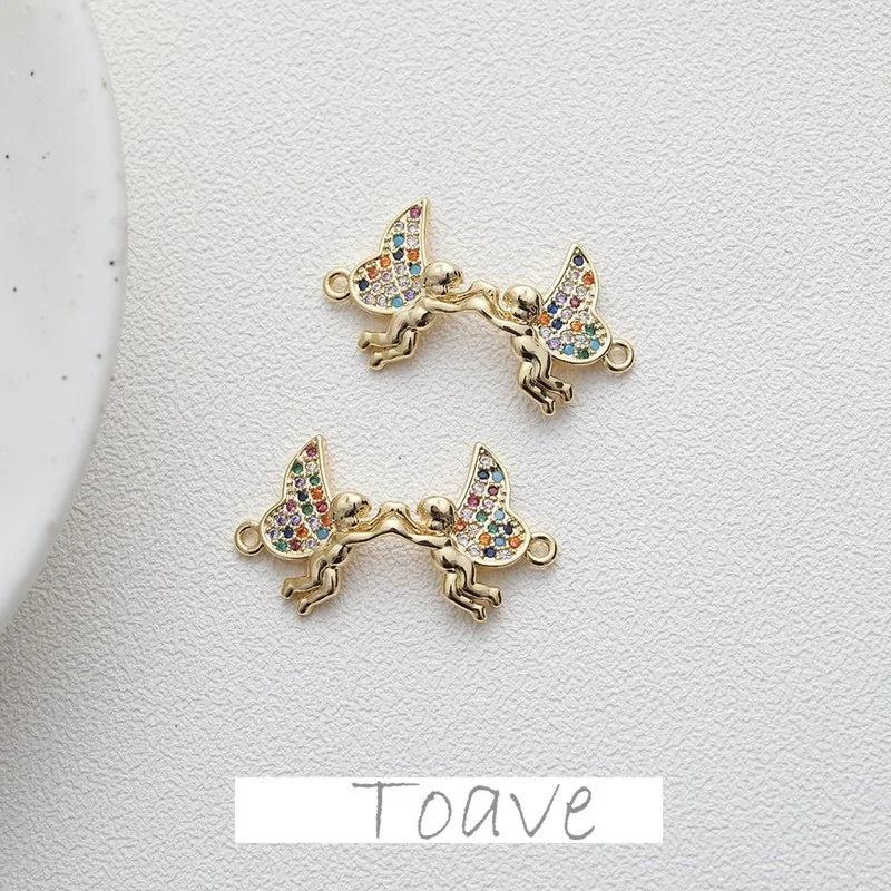 Electroplated Hanging Angel with Zircon DIY Jewelry Accessory