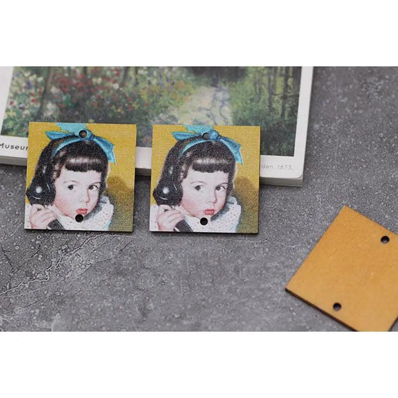 12pcs Oil Painting Wood Chip Diy Earrings Jewelry Accessories Material
