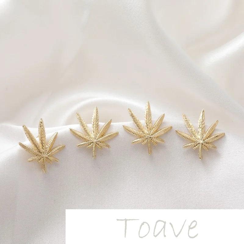 14K Gold-Plated Maple Leaf Stud Earrings DIY Hand-Made Accessories