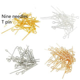 100Pcs 0.7cm 18K Gold-coated T Nine-character Needle Pure Copper Beads