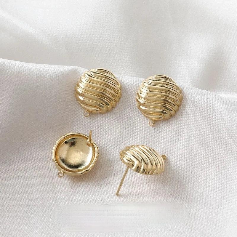 14K Gold-Clad Striped Surface Retro Silver Needle DIY Earrings