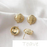 14K Gold-Clad Striped Surface Retro Silver Needle DIY Earrings