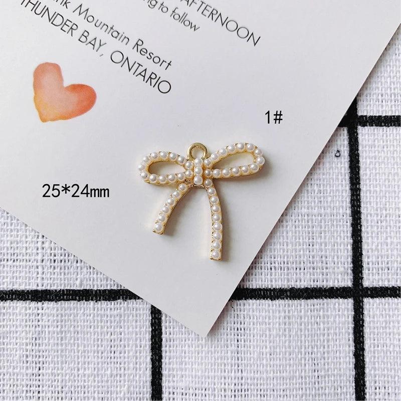 DIY Alloy Plating Bow Pearl Pendant Earrings Accessories