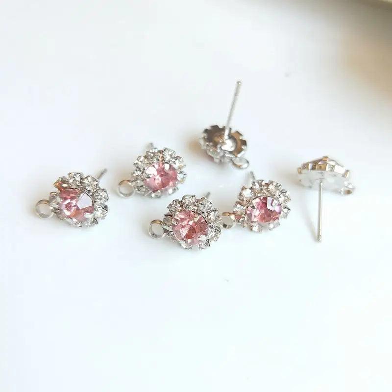 Alloy Zircon Ear Pin DIY Earrings Access Petal Shape Multicolor 8pcs