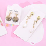 DIY Alloy Pearl Geometric Round Stud Earrings Handmade Material Pendant