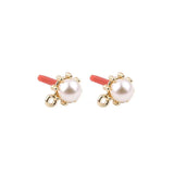 DIY Alloy Pearl Geometric Round Stud Earrings Handmade Material Pendant