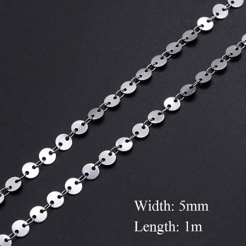 1m Stainless Steel 5mm Round Disc Link Chain Necklace Bracelets Making