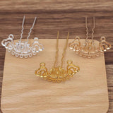 10 PCS 22*43mm Flowers Hair Sticks Gold/Silver Plated Alloy DIY Hair Fork