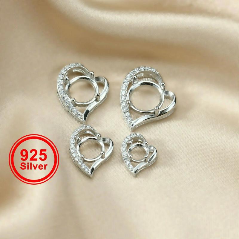 Heart Shape CZ Stone 925 Silver Pendant Setting