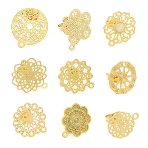 10pcs Retro Bohemia Flower Stud Earring Findings