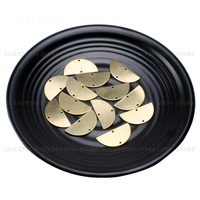 Brass Half Circle Charm Finding Smooth Plain Stamping Tag (2 Holes)